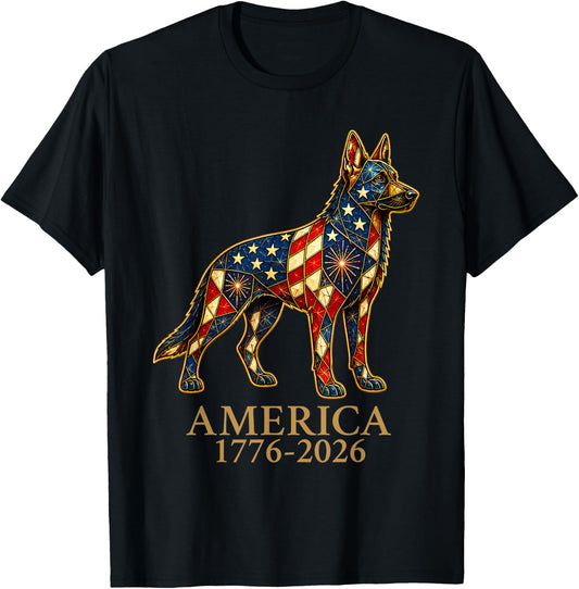 America 1776-2026 German Shepherd Patriotic US Flag USA T-Shirt