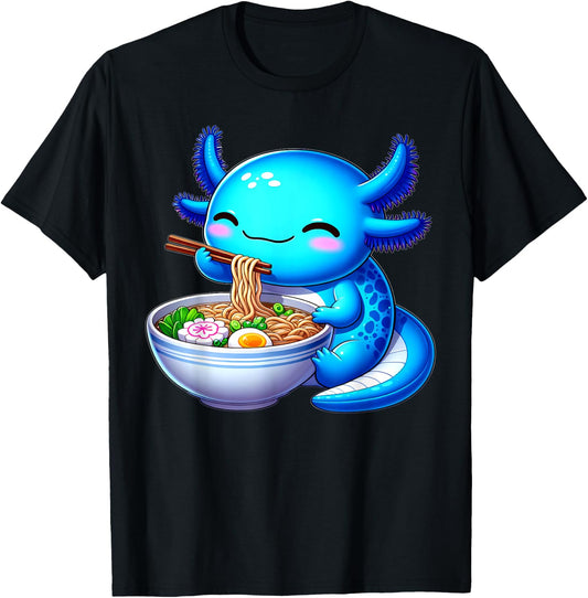 Anime Kawaii Axolotl Food Ramen Noodles Kids Teen Girls Boy , black T-Shirt