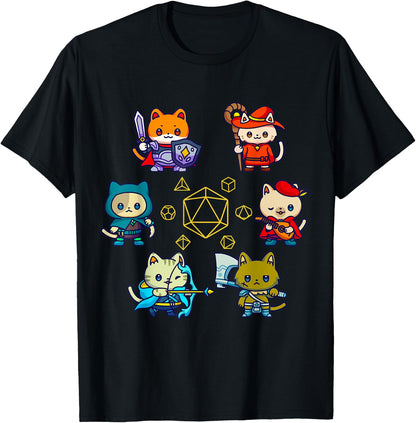 RPG Dice Game for Cat Nerdy D20 Gamer Geek Cats Men, Women, Children , Black, S T-Shirt