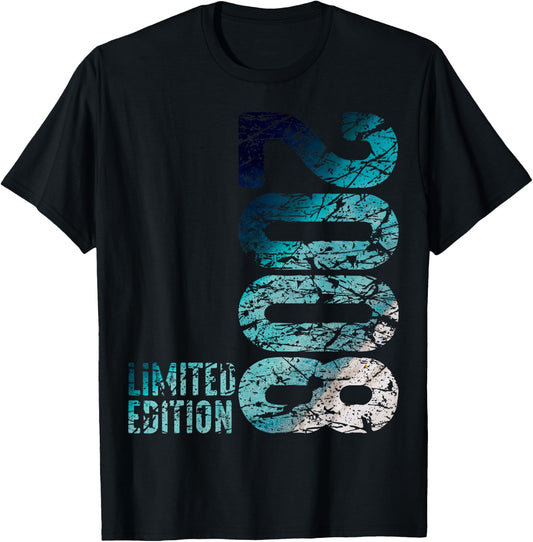 15th Birthday Boy Girl 15 Years 2008 Funny Gift , black T-Shirt