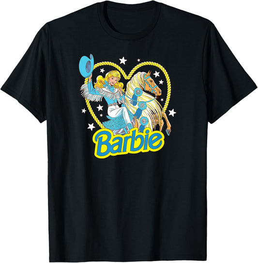 Barbie - Retro Western Cowgirl with Horse and Heart , black T-Shirt