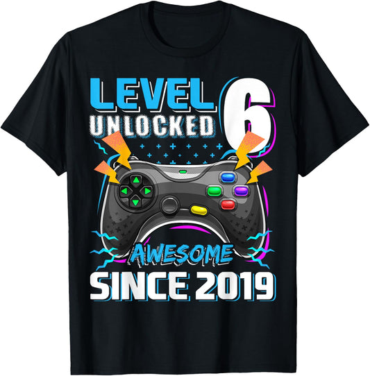 6th Birthday Boy Level 6 Gamer 6 Year Video Game Party T-Shirt