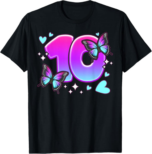 Birthday Girl 10 Years, Butterflies and Number 10 T-Shirt