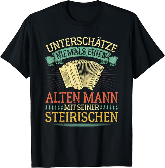 Alter Mann mit Steirian Harmonica Funny Squeeze , black, s T-Shirt