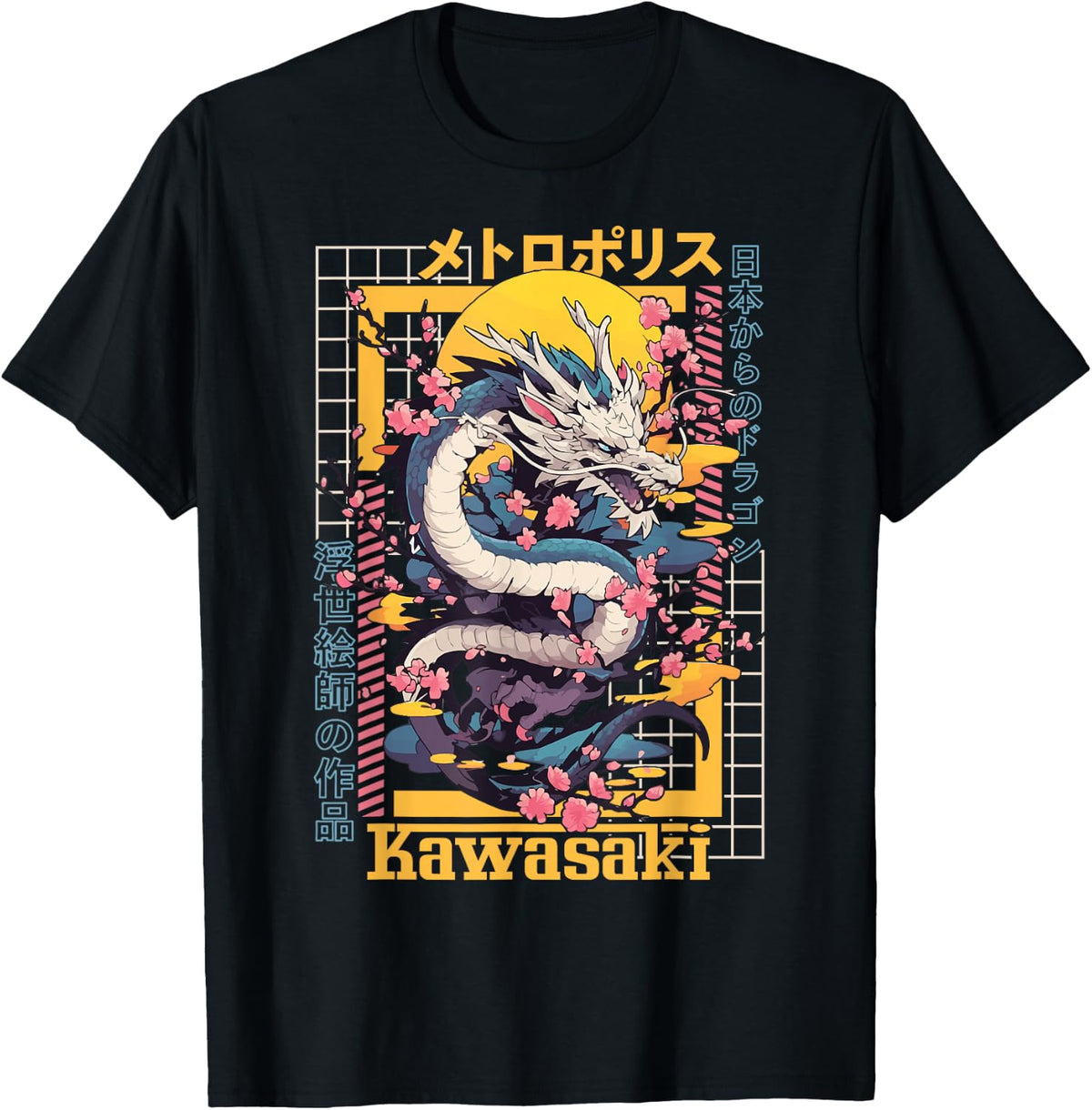 Kawasaki City Synthwave 80s Dragon Asian Vaporwave T-Shirt