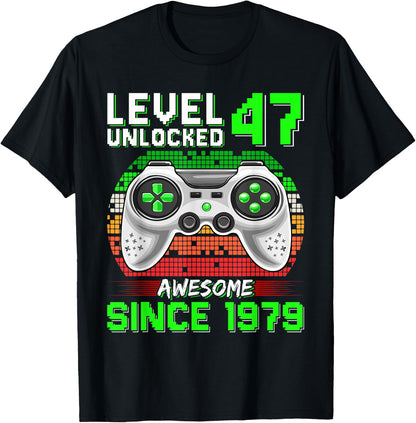 Level 47 Unlocked Awesome Since 1979 Video Gamer 47th Bday T-Shirt