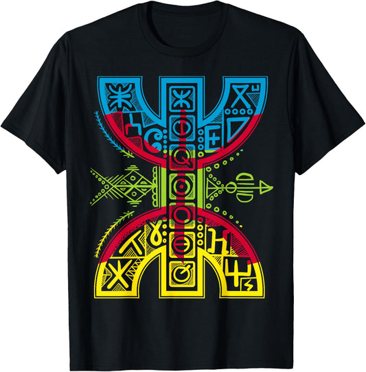 Amazigh Flag with YAZ Tifinagh Symbol Berbers Libere , Black T-Shirt