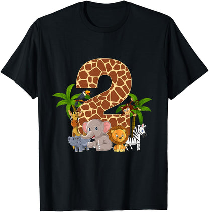 Kids 2 Year Old Zoo Birthday Safari Jungle Animal 2nd B-day T-Shirt