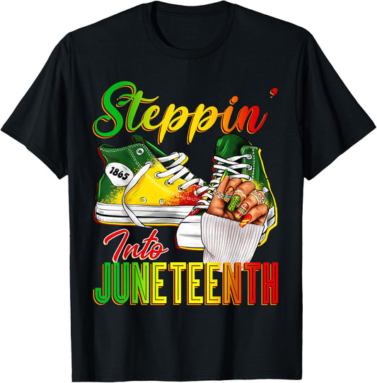 Women Steppin Into Juneteenth Afro African Sneakers Girls T-Shirt