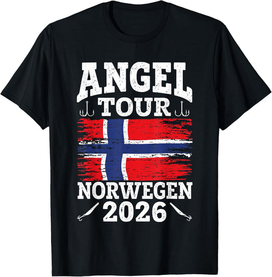 Angel Tour Norway 2026 Fishing Team Norway Flag Angler , black, S T-Shirt