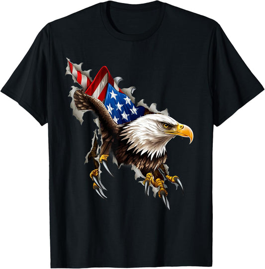 American Bald Eagle USA Flag Shirts 4th of July USA Eagle , black T-Shirt