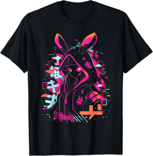 Anime Manga Cyberpunk Aesthetic Techwear Harajuku , black T-Shirt