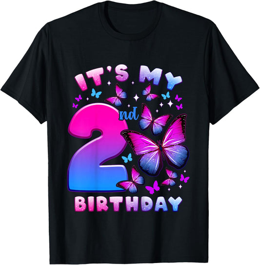 Birthday Girl 2 Years Old Butterfly Number 2 T-Shirt