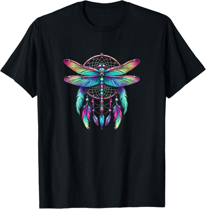 Dragonfly Dream Catcher - Native American Dreamcatcher - , Small, Black T-Shirt