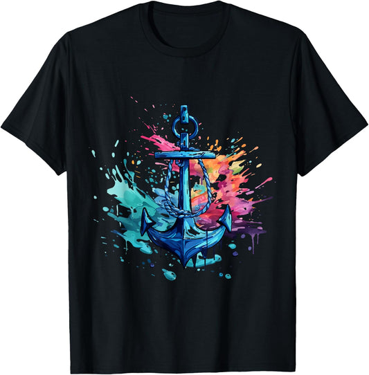 Anchor Sailor and Captain Design Motorboat Sailing , Black, S T-Shirt