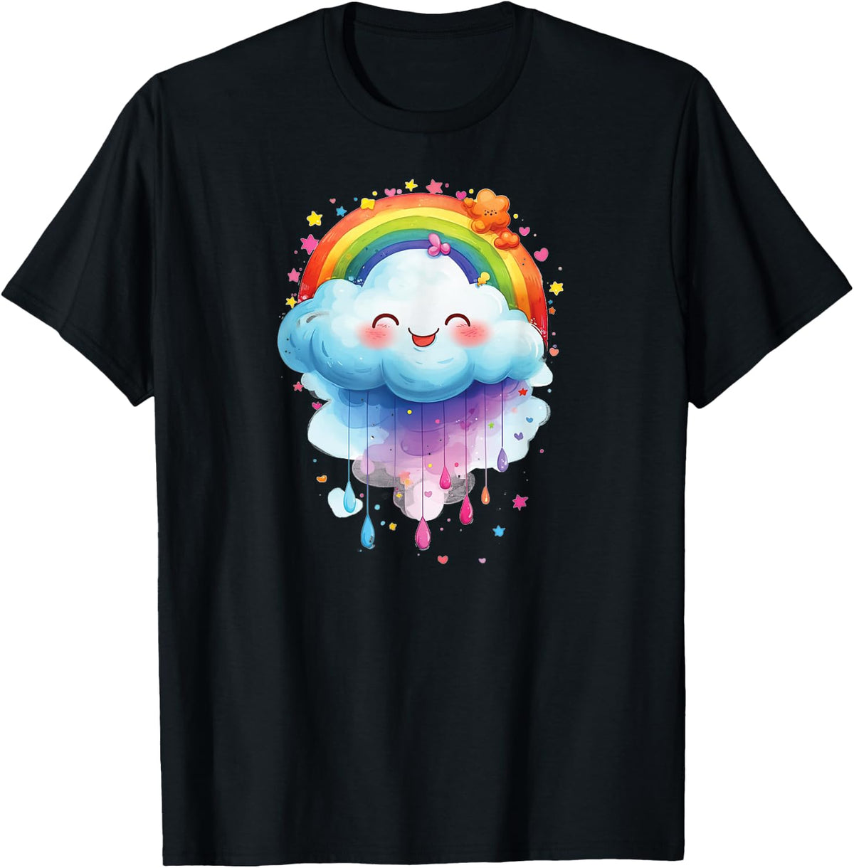 Colourful Proud Cloud with Rainbow , black T-Shirt