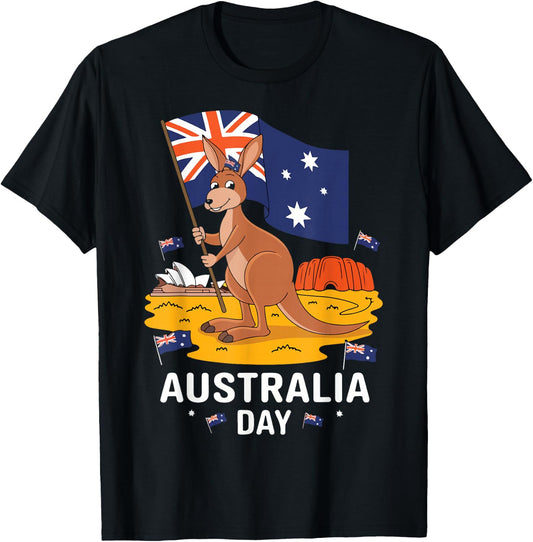 Australia Day Sydney Patriotic Kangaroo , Black, S T-Shirt