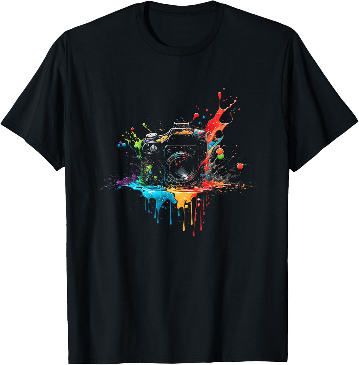 Camera Splash Art Photography SLR Photographer Retro , black T-Shirt