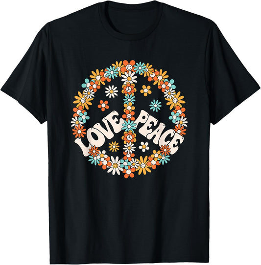 60s 70s Hippie Love Peace Groovy Party Outfit Retro , black T-Shirt