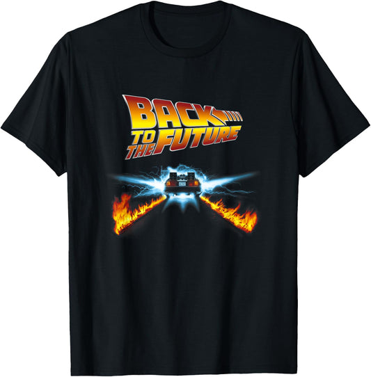 Back to the Future Delorean and Logo , black T-Shirt