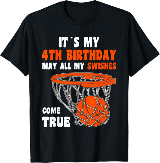 4 Year Old Happy 4th Birthday Basketball 4th Birthday T-Shirt