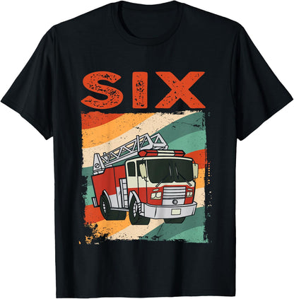 6 Year Old Shirt 6th Birthday Boy Firefighter Fire Truck T-Shirt