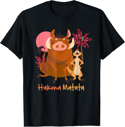 Disney The Lion King Timon & Pumbaa Hakuna Matata Face Front , Black, S T-Shirt