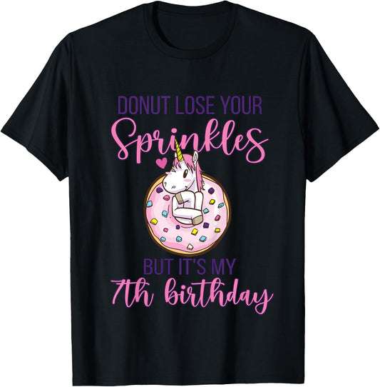 7th Donut Birthday Party Unicorn Seven Year Old Sweet Girl T-Shirt