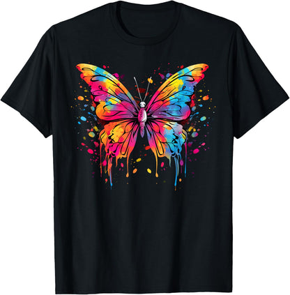 Cool Butterfly on Colourful Painted Butterfly , black T-Shirt