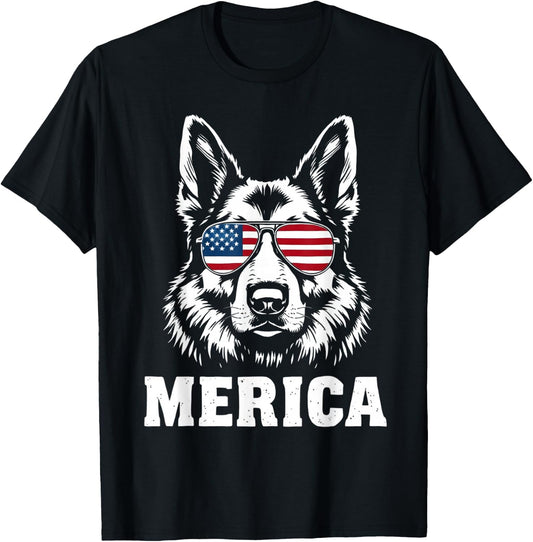 American Flag Merica german shepherd 4th Of July kids women T-Shirt
