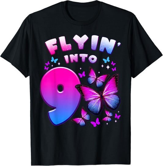 Birthday Girl 9 Year Old, Butterfly, Number 9 T-Shirt
