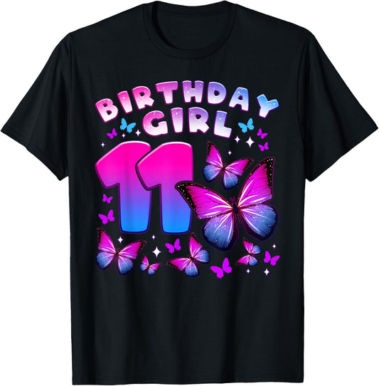 Birthday Girl 11 Years Old Butterfly Number 11 T-Shirt