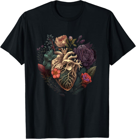 Anatomisches Herz und Blumen For Your Love , black T-Shirt