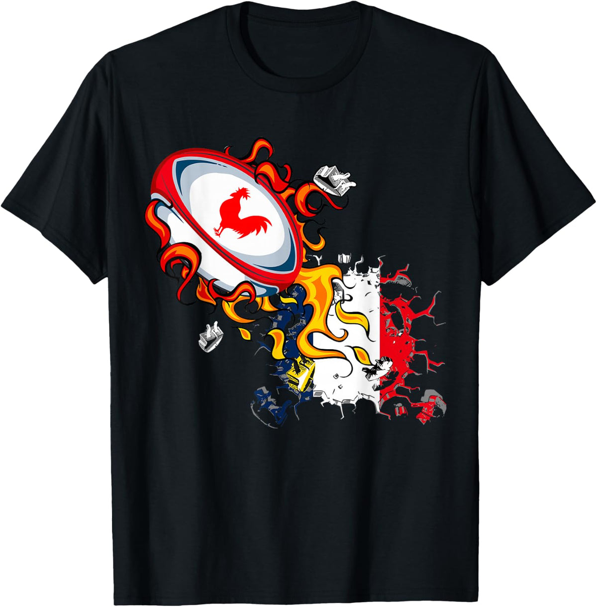 Rugby Shirt Player Child Man Flag Rooster Men Women , Black, S T-Shirt