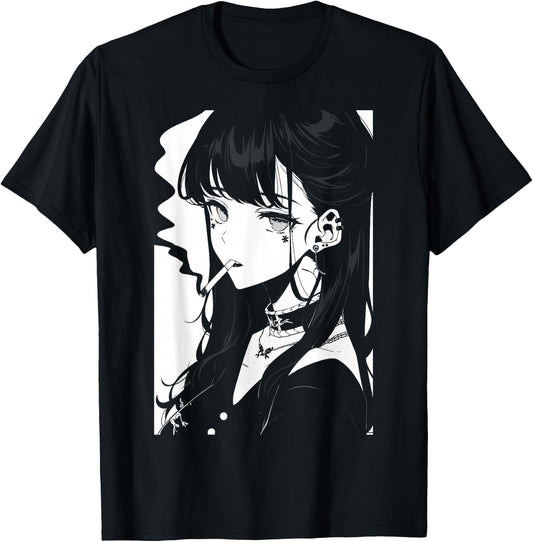 Alt Grunge Pastel Goth Edgy Emo Egirl Punk Anime Manga Girl , black T-Shirt