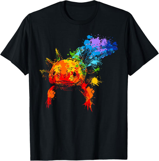Axolotl Splash Art Animal Lovers Colourful Animal Motif , black T-Shirt