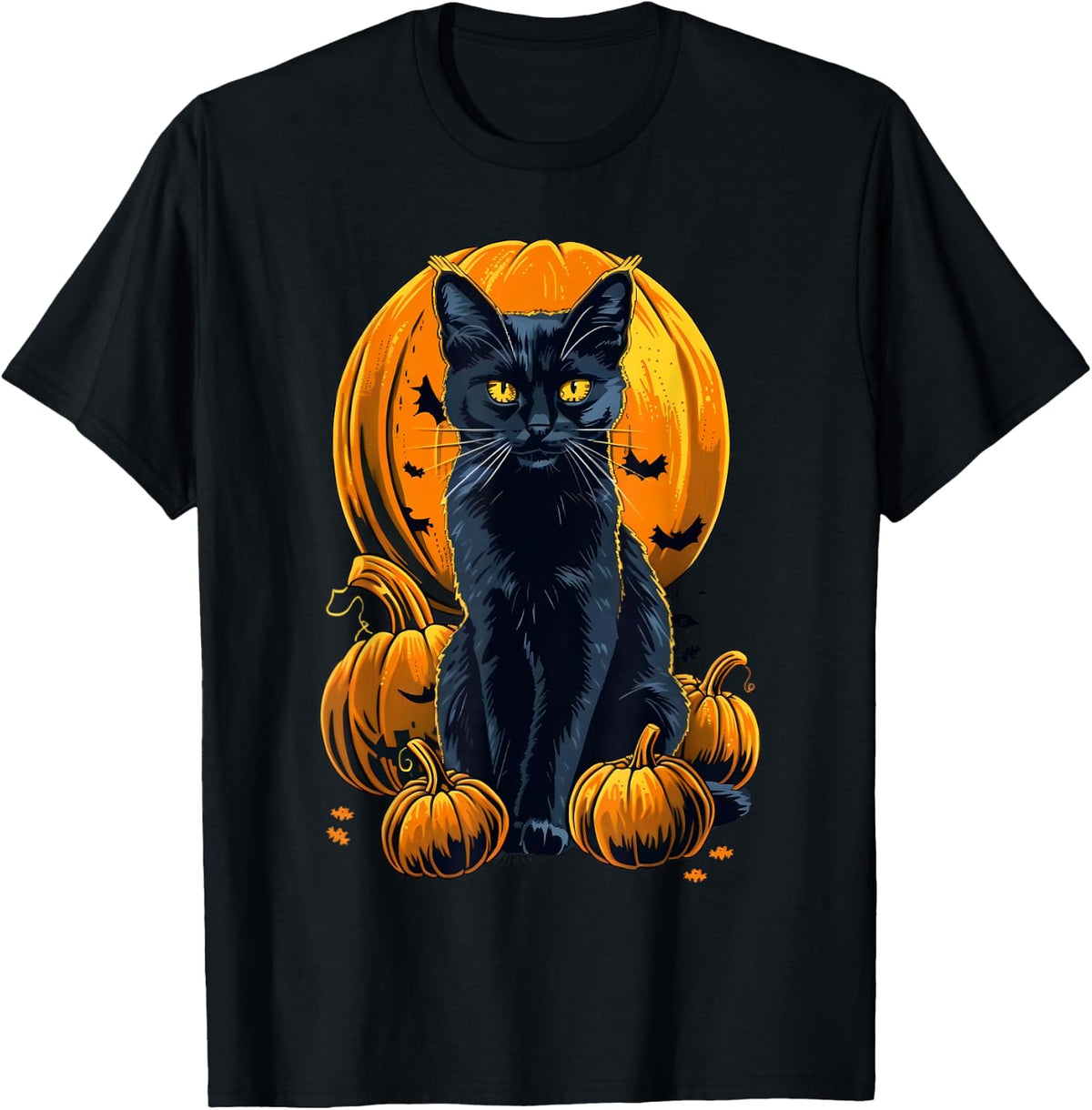 Retro Black Cat Halloween Pumpkin Costume Men Kids T-Shirt
