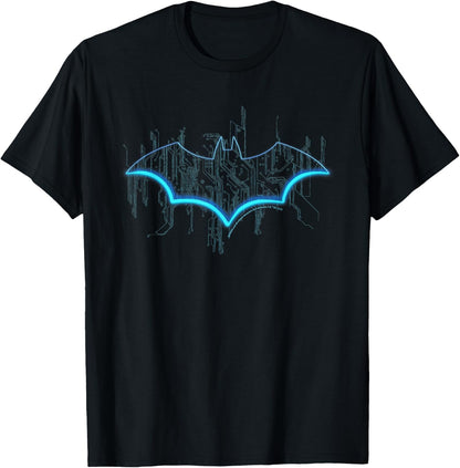 Neon Blue Bat Symbol Batman , Black, S T-Shirt