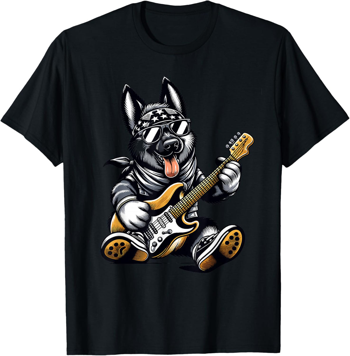 Rock Dog Playing Guitar, Funny Guitar German Shepherd Dog T-Shirt