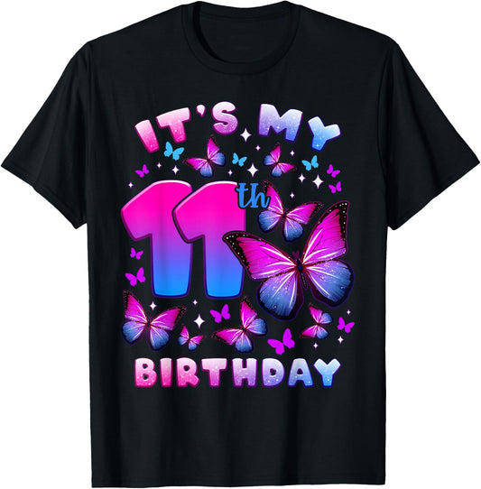 Birthday Girl 11 Year Old, Butterfly, Number 11 T-Shirt