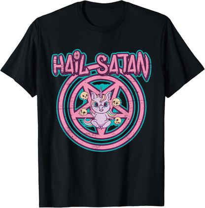 Hail Satan Death Metal Unicorn Black Dark Rock Death Metal , black T-Shirt