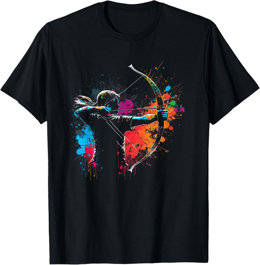 Archer Splash Art Archery Retro Arrow and Bow , black T-Shirt