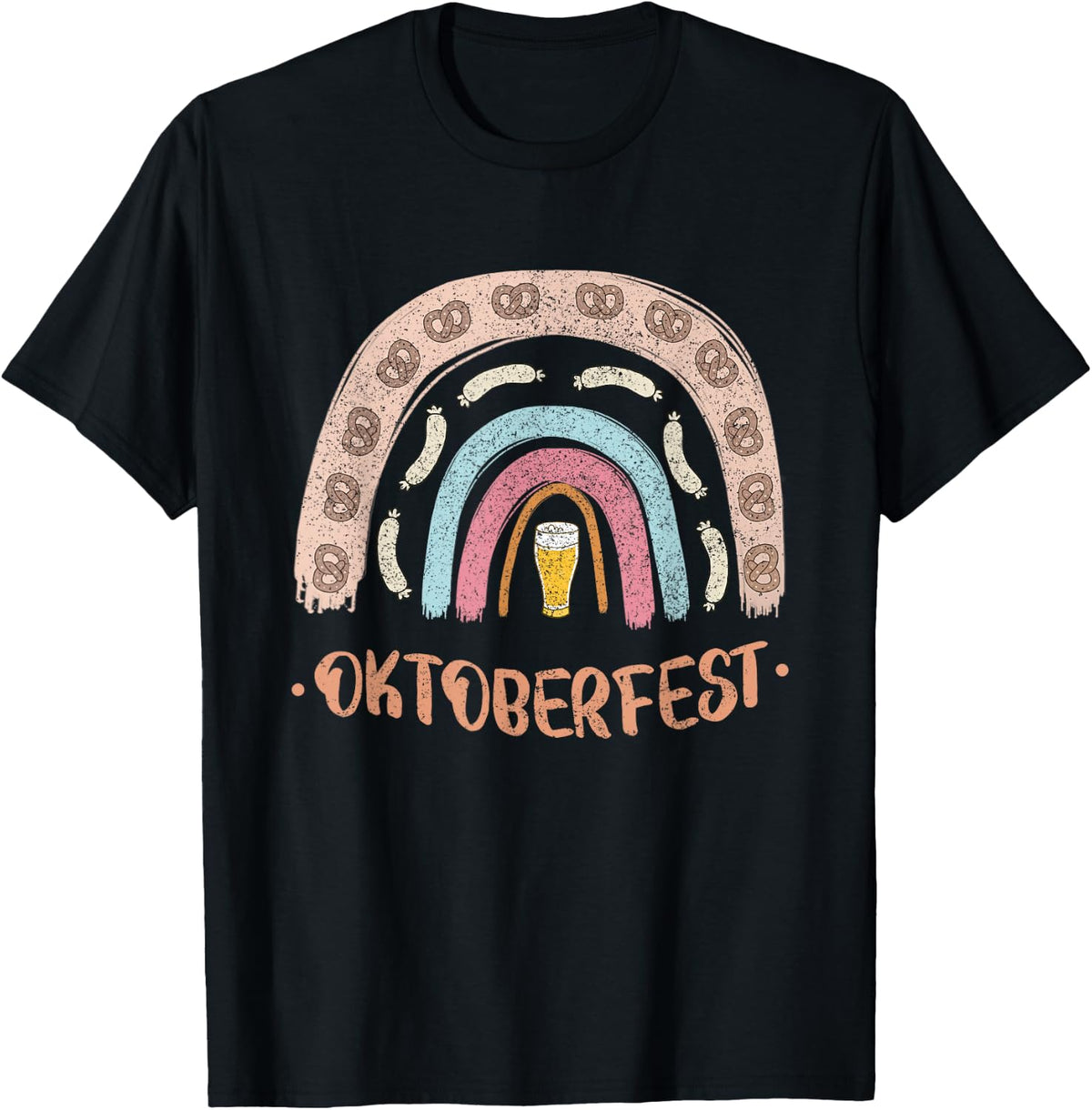 German Oktoberfest Sausage Pretzel Beer Vintage Rainbow T-Shirt