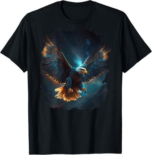 Backprint with German Text Der Majestic Eagle im Sternen Himmel (German Language), black T-Shirt
