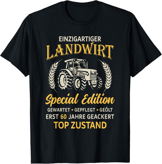 60th Birthday Farmer Tractor Farmer , black T-Shirt