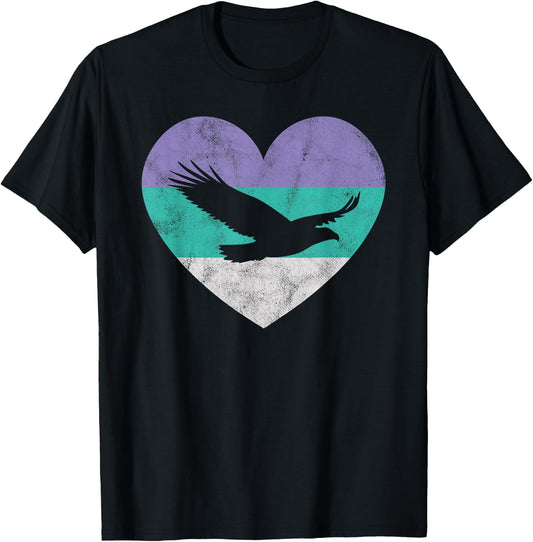 Animal Pet Shirts And Retro Vintage Gifts Women's Black Bald Eagle Heart T-Shirt