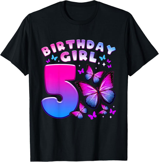 Birthday Girl 5 Years Old Butterfly Number 5 T-Shirt