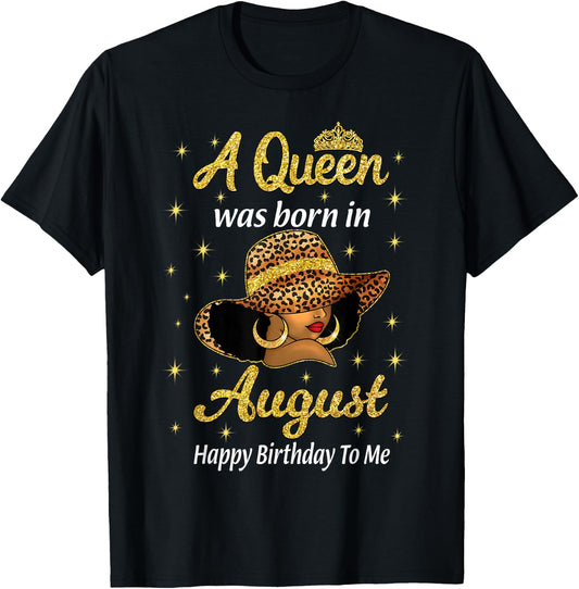 A Queen Was Born In August Leopard Hat Black Women T-Shirt