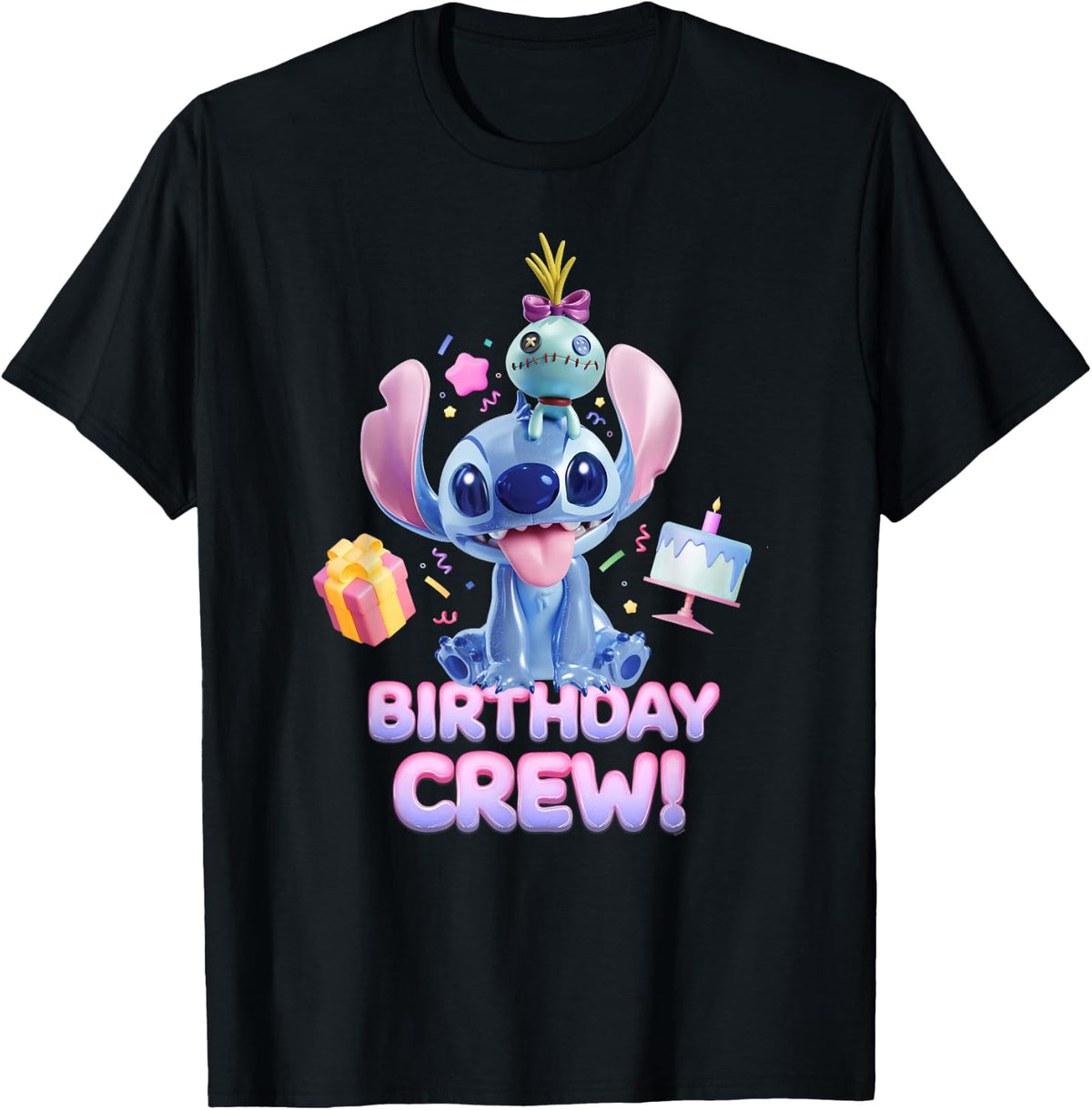 Disney Lilo & Stitch with Scrump Big Shiny Birthday Crew , black T-Shirt