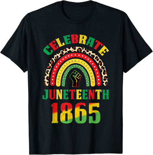 African American Celebration Juneteenth Rainbow Leopard Skin T-Shirt
